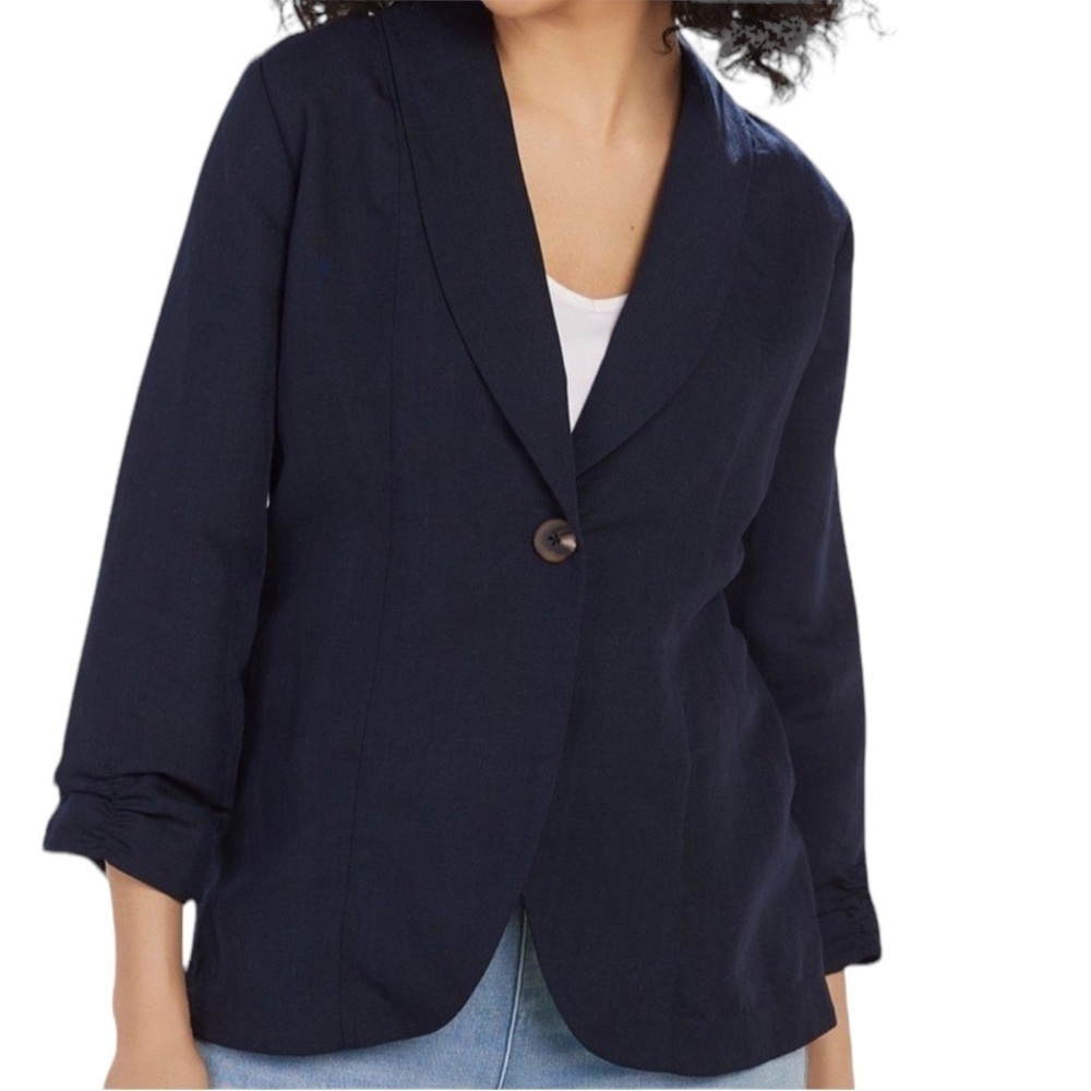 SOFT SURROUNDINGS Vici Linen Blend Blazer in Navy Blue Size XS — NWT - Picture 2 of 10